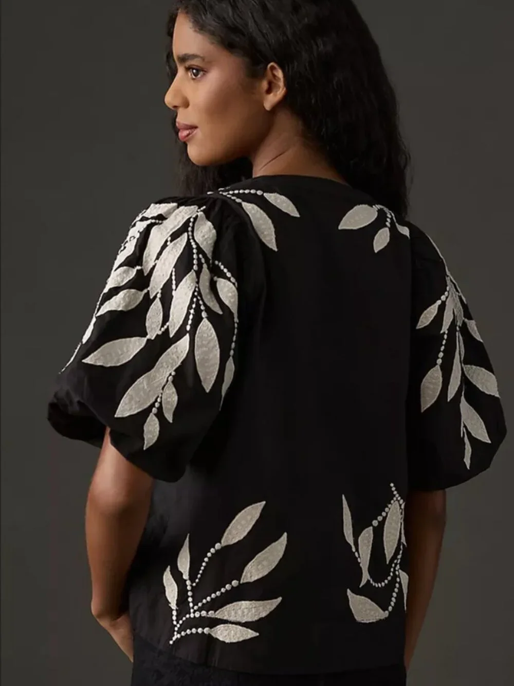By Anthropologie Puff-Sleeve Embroidered Blouse
